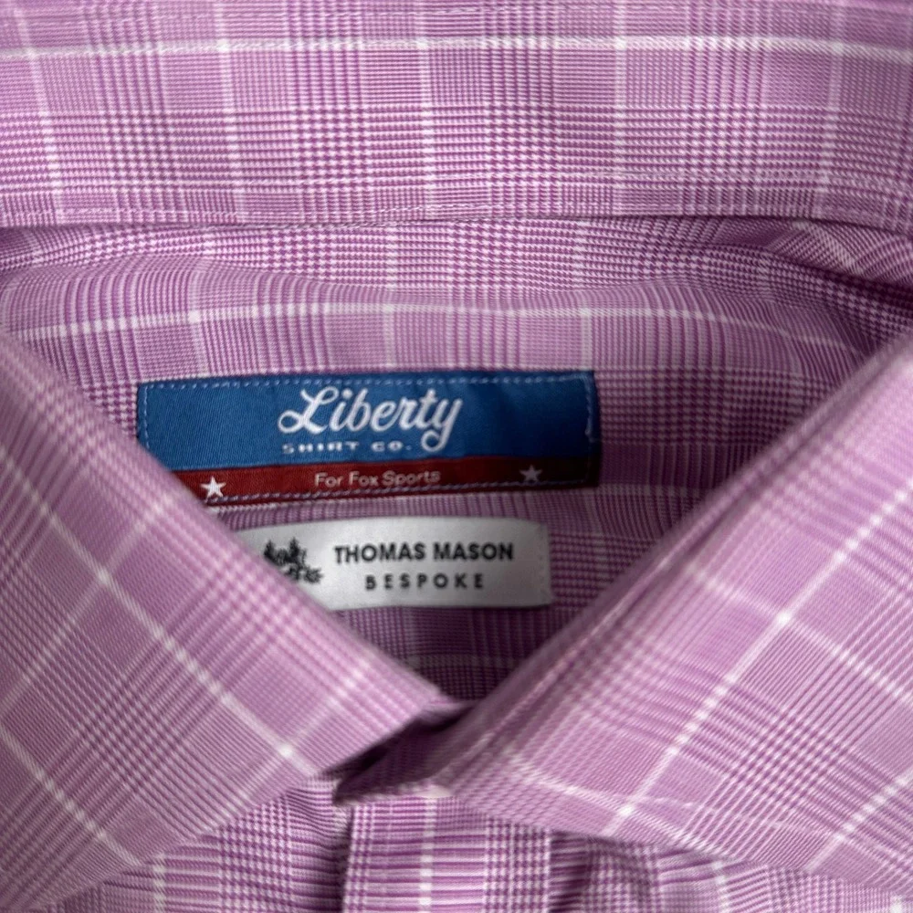 Liberty Shirt Co Thomas Mason Bespoke Purple Plaid Dress Shirt‎ Men's Size 3XL